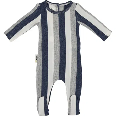 Maniere Babies' Manière Stripe Stretch Cotton Terry Footie In Blue