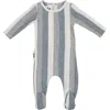 Maniere Manière Stripe Stretch Cotton Terry Footie In Gray