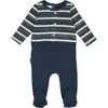 Maniere Boys' Striped Sweater Footie - Baby In White/blue