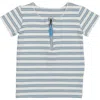 Maniere Manière Stripe Zip Short Sleeve Top In Blue