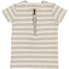 Maniere Kids' Manière Stripe Zip Short Sleeve Top In Nude