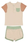 Maniere Kids' Manière Sunshine Colorblock Henley & Shorts Set In Green