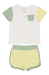 Maniere Manière Sunshine Colorblock Henley & Shorts Set In Green
