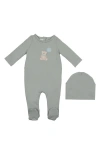 Maniere Manière Teddy Print Cotton Blend Footie & Beanie Set In Gray