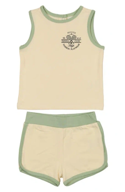 Maniere Babies' Tennis Club Tank & Shorts Set In Cream