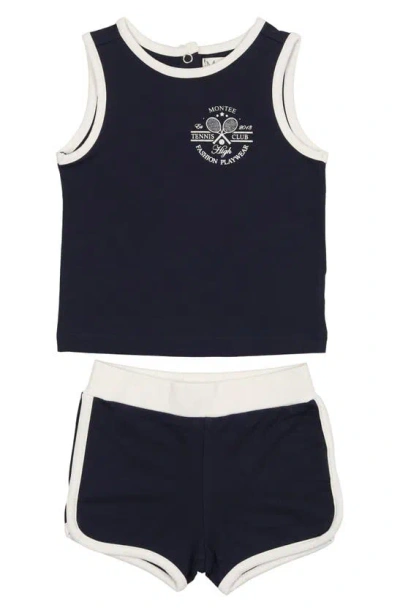 Maniere Kids' Manière Tennis Club Tank & Shorts Set In Navy
