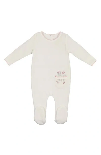 Maniere Babies' Manière Velour Embroidered Pocket Footie In White