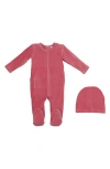 Maniere Manière Velour Footie & Beanie Set In Pink