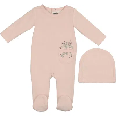 Maniere Babies' Manière Velour Pocket Cotton Blend Footie & Beanie Set In Multi