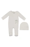 Maniere Manière Velour Pocket Cotton Blend Footie & Beanie Set In White