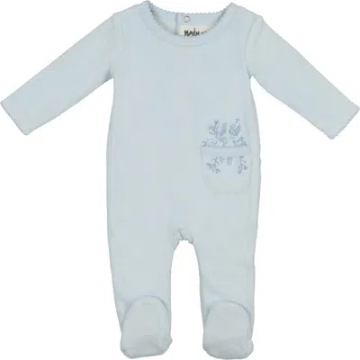 Maniere Babies' Manière Velour Pocket Cotton Blend Footie In Blue