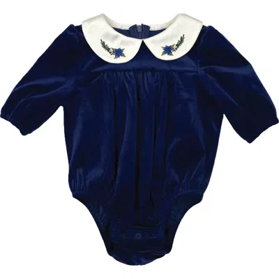 Maniere Babies' Manière Velvet Butter Romper In Blue