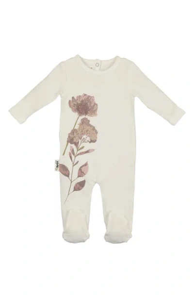 Maniere Babies' Manière Watercolor Floral Cotton Blend Footie In White