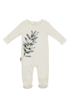 Maniere Manière Watercolor Leaves Cotton Blend Footie In White