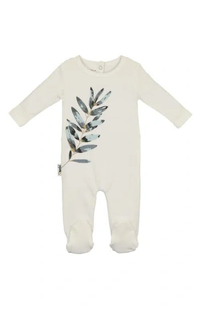 Maniere Babies' Manière Watercolor Leaves Cotton Blend Footie In White