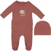 Maniere Babies' Manière Whimsy Wheelbarrow Footie & Hat Set In Brown