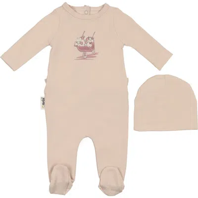 Maniere Babies' Manière Whimsy Wheelbarrow Footie & Hat Set In Neutral