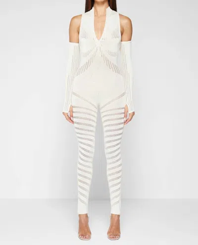 Maniere Women's Knit Jumpsuit Bodysuit In White