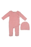 Maniere Babies' Manière Wrap Front Cotton Blend Velour Footie & Beanie Set In Multi