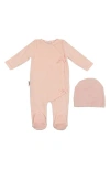 Maniere Manière Wrap Front Cotton Blend Velour Footie & Beanie Set In Pink
