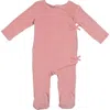 Maniere Babies' Manière Wrap Front Cotton Blend Velour Footie In Pink