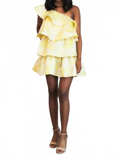 Maniju Dolly Tiered One Shoulder Ruffle Dress In Pastel Yellow