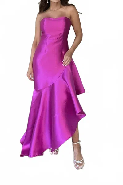 Maniju Emmy Taffeta Asymmetrical Ruffle Tube Dress In Magenta In Purple