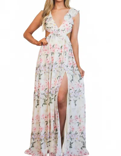 Maniju Garden Romance Cutout Floral Maxi Dress In Cream Multi