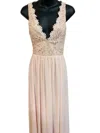Maniju Lace Bodice Chiffon Long Dress In Blush In Gold