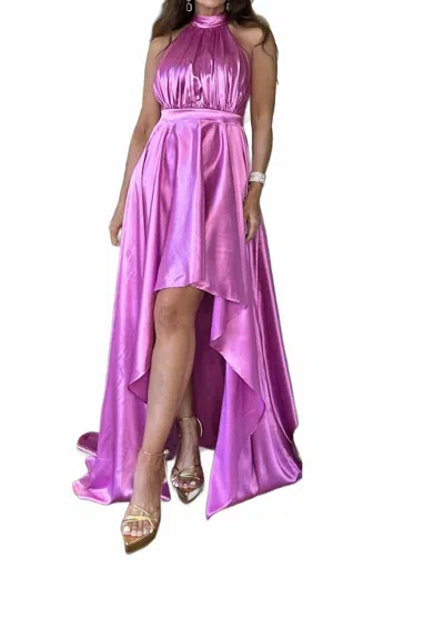 Maniju Lara High Low Satin Halter Dress In Orchid In Purple