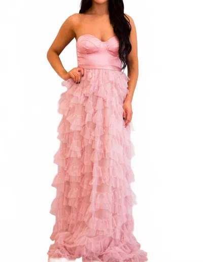 Maniju Layton Strapless Tulle Ruffle Maxi Dress In Mauve In Pink