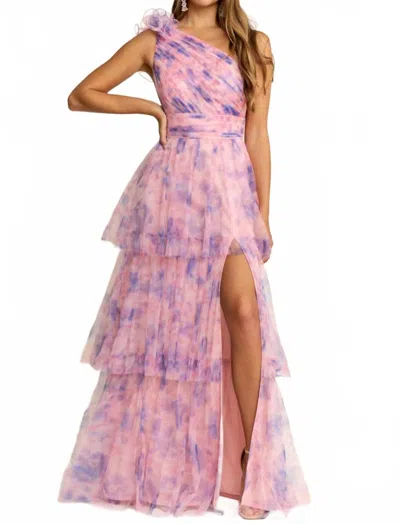 Maniju One Shoulder Lace Up Back Maxi Dress In Pink