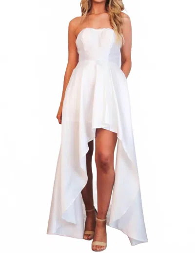 Maniju Ryleigh Pearl Detail Satin High Low Maxi Dress In White