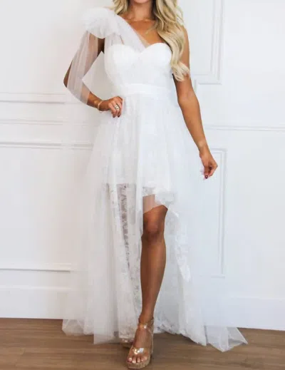 Maniju Stay Together One Shoulder Bow Lace High Low Maxi Dress In Ivory In White
