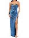 Maniju Strapless Sweetheart Prom Dress In Slate Blue In Blue