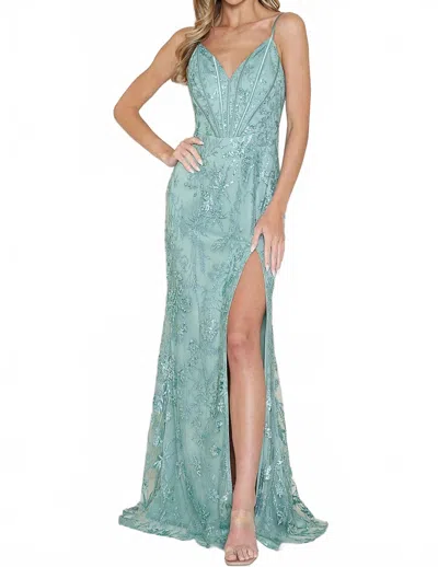 Maniju V-neck Back Cut Out Prom Dress In Dusty Sage In Blue