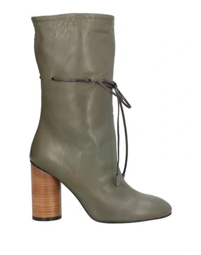Manila Grace Woman Ankle Boots Military Green Size 8 Ovine Leather