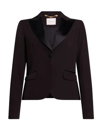 Manila Grace Woman Blazer Black Size 4 Polyester, Elastane In Brown