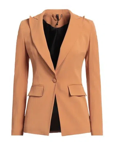 Manila Grace Woman Blazer Camel Size 10 Viscose, Elastane In Beige