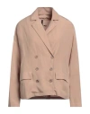 Manila Grace Woman Blazer Light Brown Size 8 Lyocell, Linen In Beige