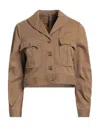 Manila Grace Woman Jacket Khaki Size 6 Cotton, Elastane In Beige