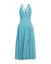Manila Grace Woman Maxi Dress Azure Size 8 Polyester, Cotton In Blue