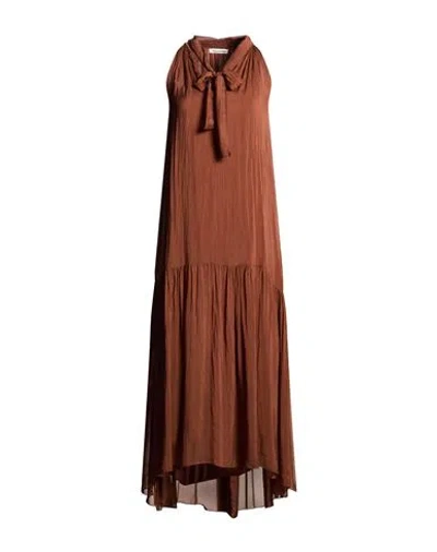 Manila Grace Woman Maxi Dress Brown Size 4 Viscose, Silk