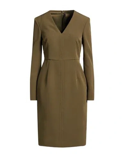 Manila Grace Woman Midi Dress Military Green Size 8 Polyester, Elastane In Brown