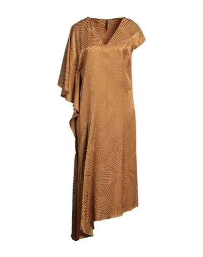 Manila Grace Woman Midi Dress Sand Size 6 Viscose, Cotton In Beige