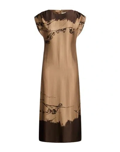 Manila Grace Woman Midi Dress Taupe Size 8 Viscose In Brown