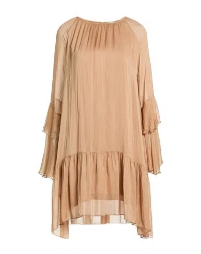 Manila Grace Woman Mini Dress Camel Size 4 Viscose, Silk In Neutral