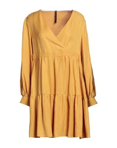Manila Grace Woman Mini Dress Marigold Size 10 Linen, Viscose In Yellow