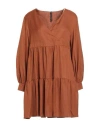 Manila Grace Woman Mini Dress Tan Size 8 Linen, Viscose In Brown