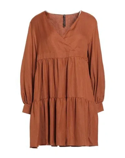 Manila Grace Woman Mini Dress Tan Size 8 Linen, Viscose In Brown